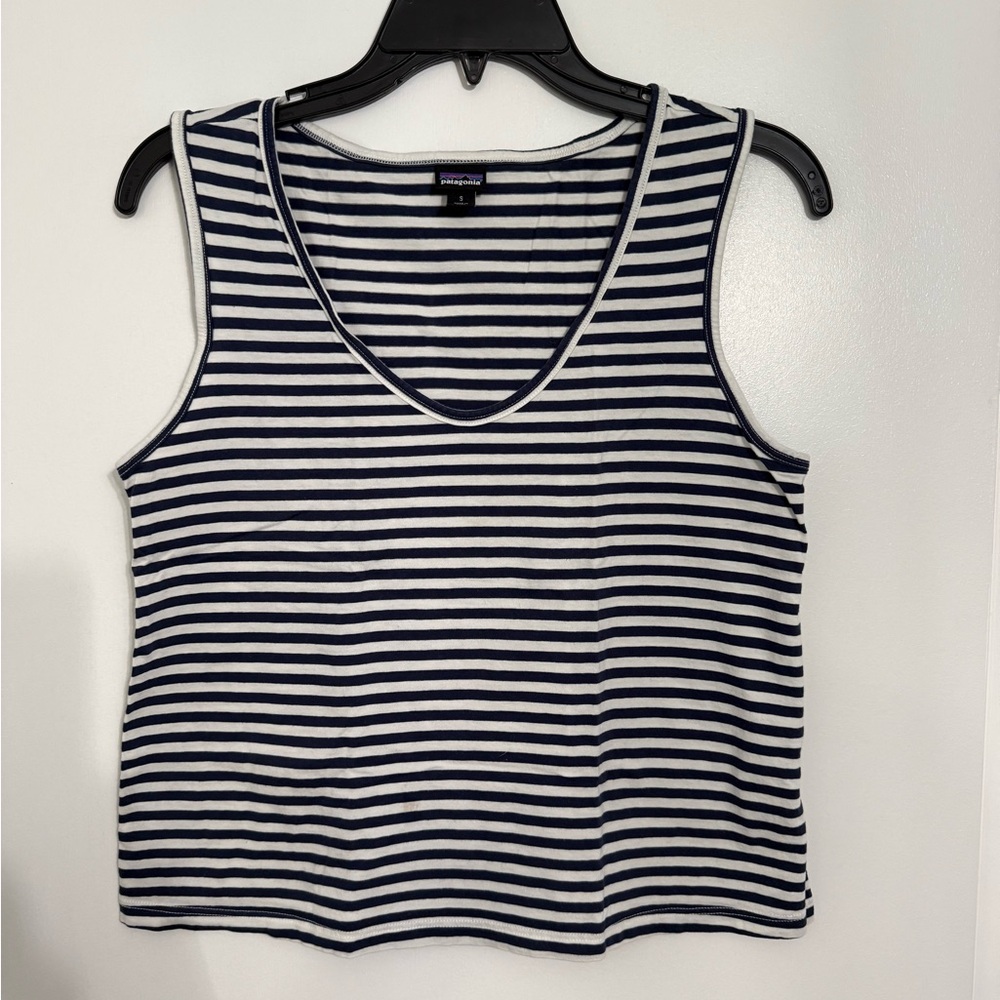 Patagonia Navy and White Striped Tank Top